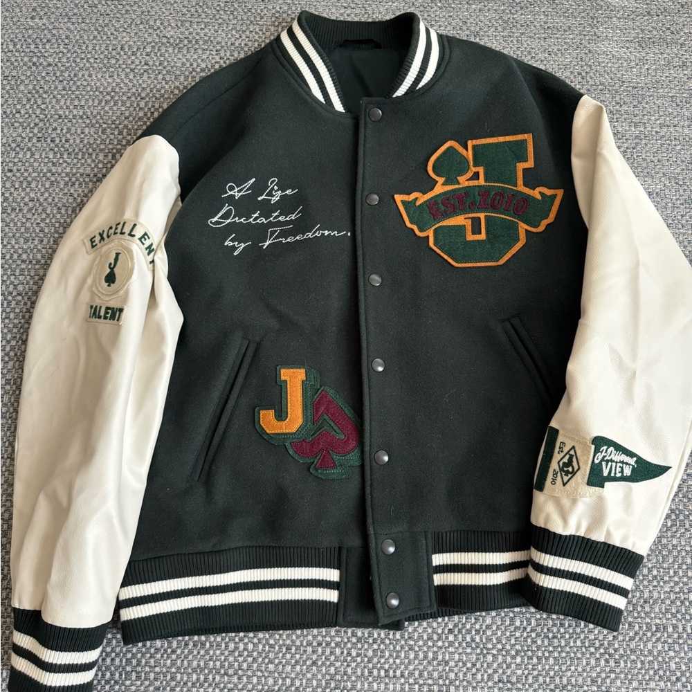 Stylish Green and Cream Varsity Jacket